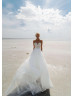 Sweetheart Neck Beaded White Tulle Sparkly Wedding Dress